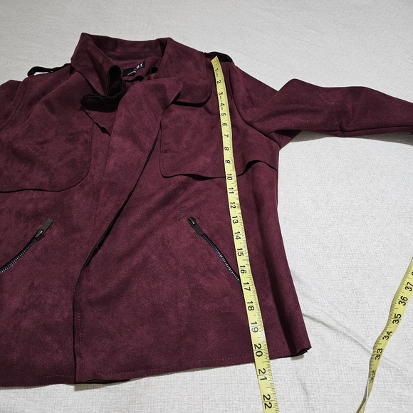 Kut Faux Suede Jacket Burgundy Open Front Womens Medium - Picture 8 of 11